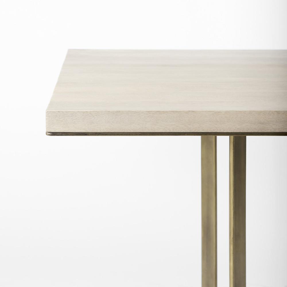 Modern Square Wood and Gold Dining Table. Picture 4