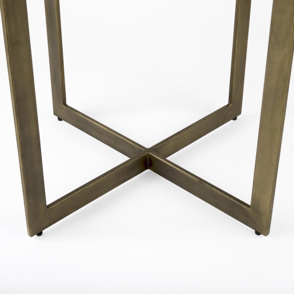 Modern Square Wood and Gold Dining Table. Picture 6