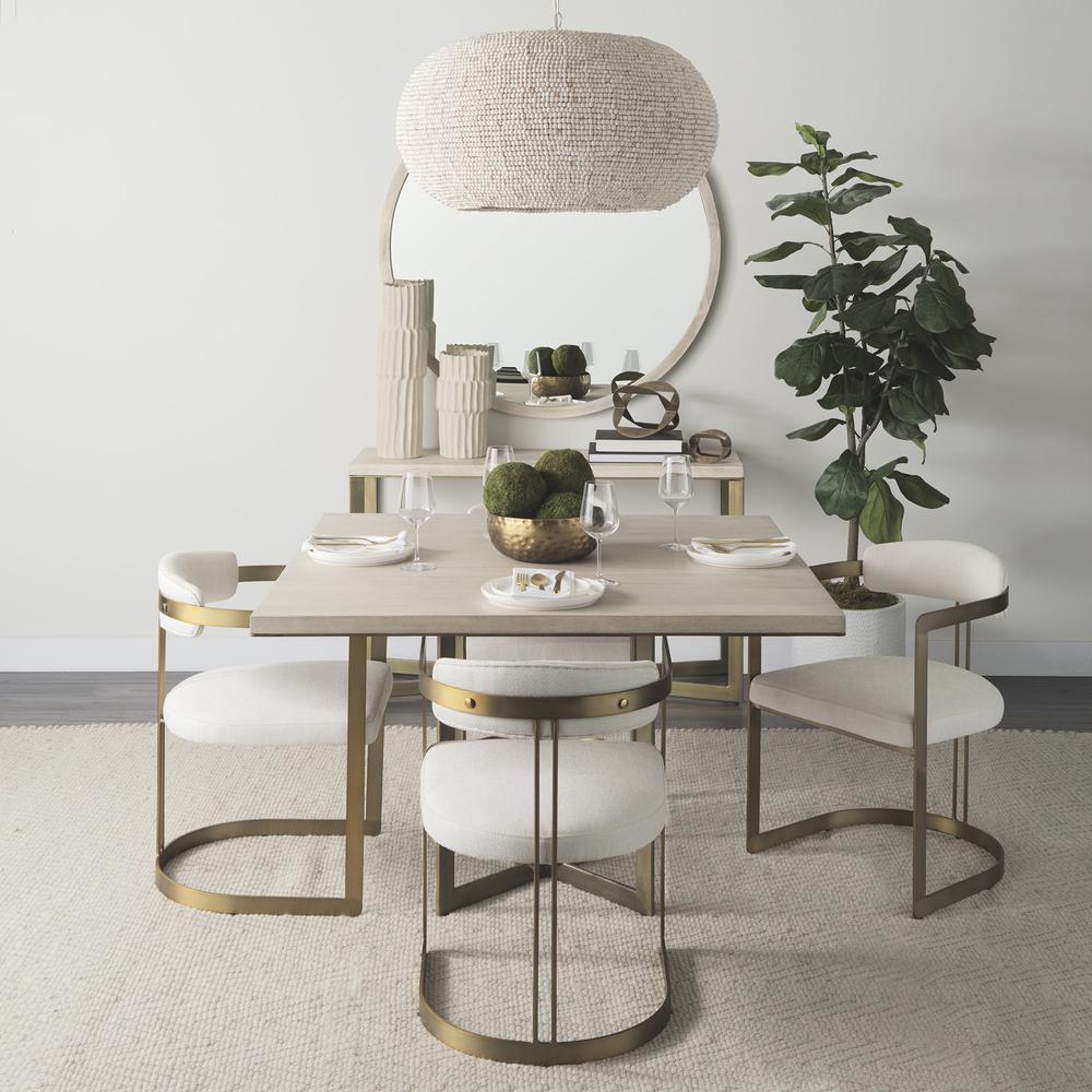 Modern Square Wood and Gold Dining Table. Picture 7