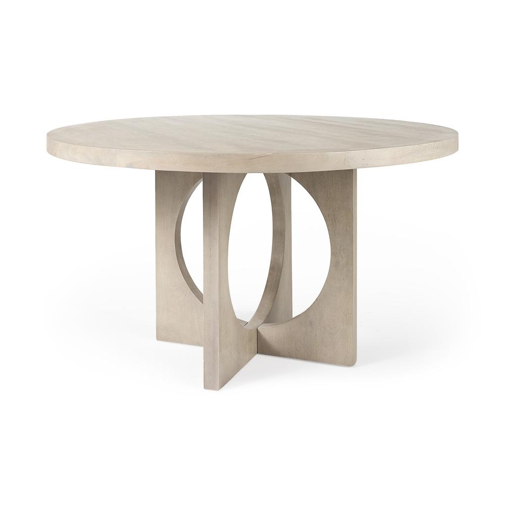 Light Natural Wood Round Geometric Dining Table. Picture 1