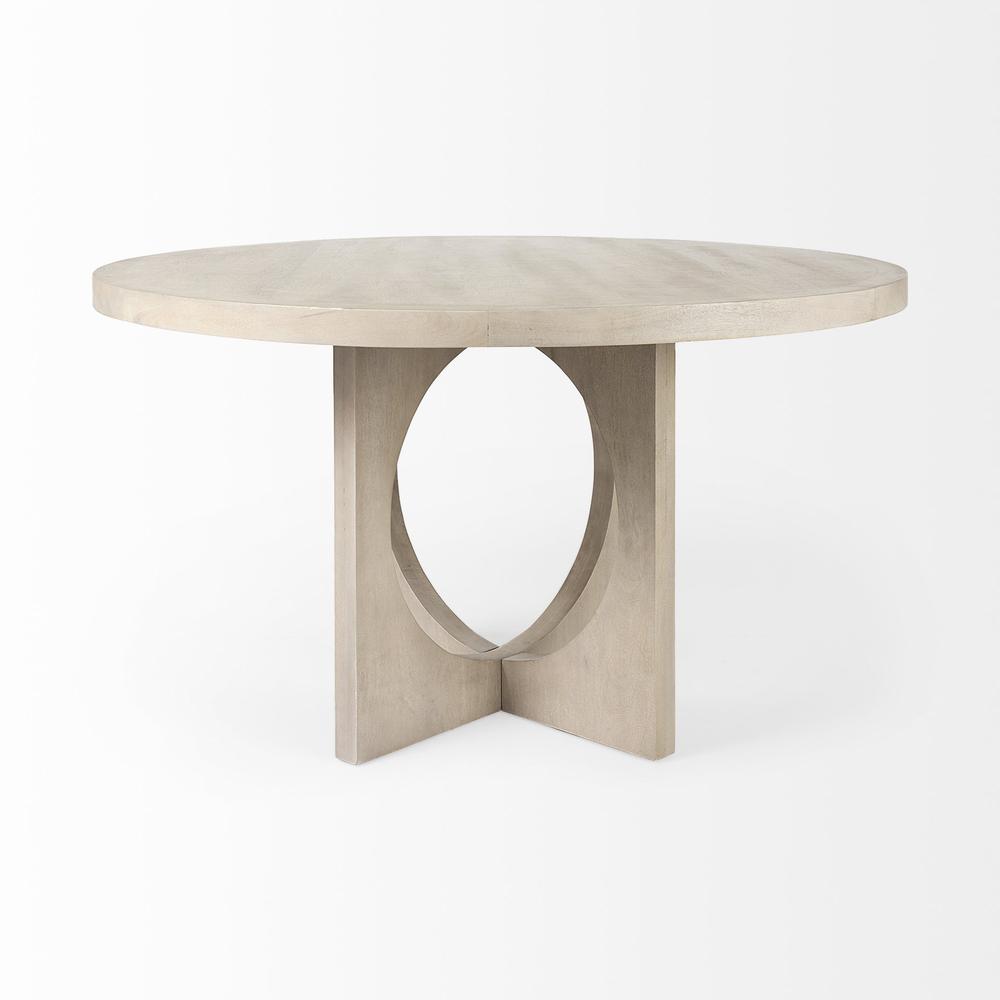 Light Natural Wood Round Geometric Dining Table. Picture 3