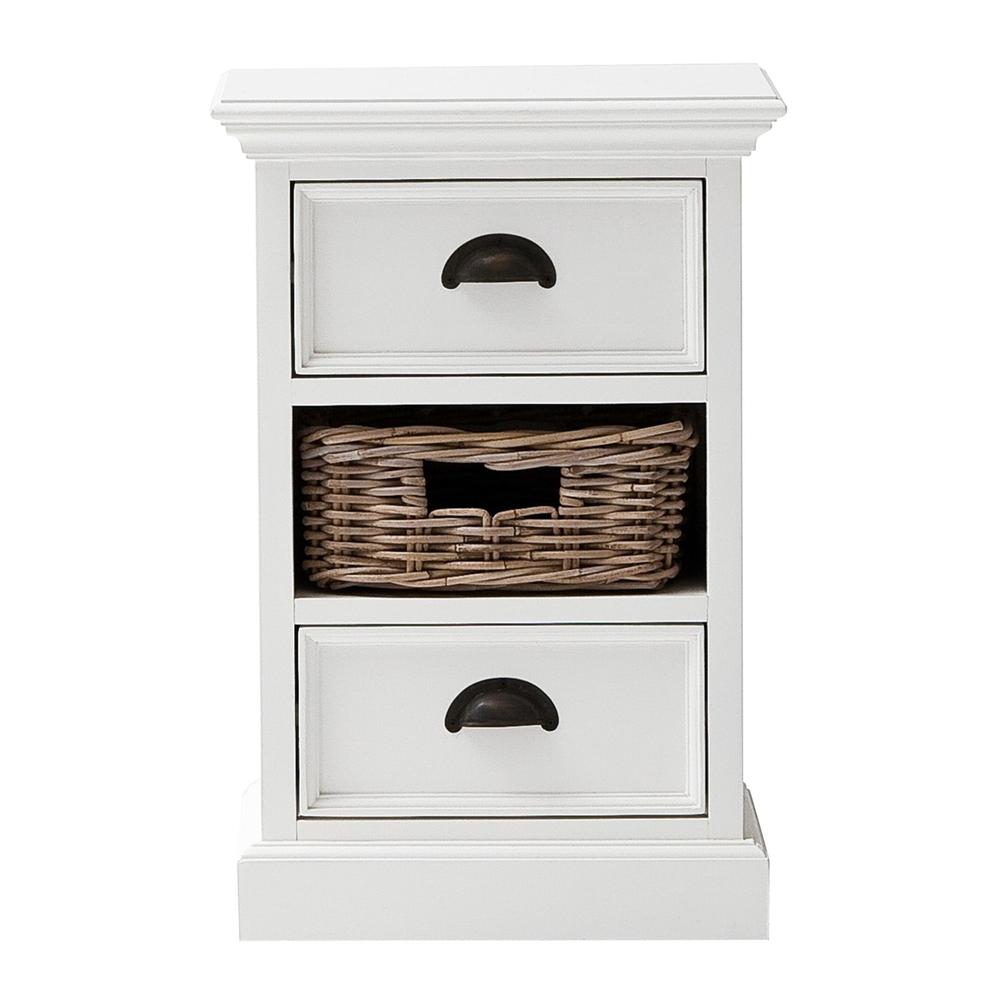 Classic White Two Drawer Nightstand Unit with Basket Classic White. Picture 1