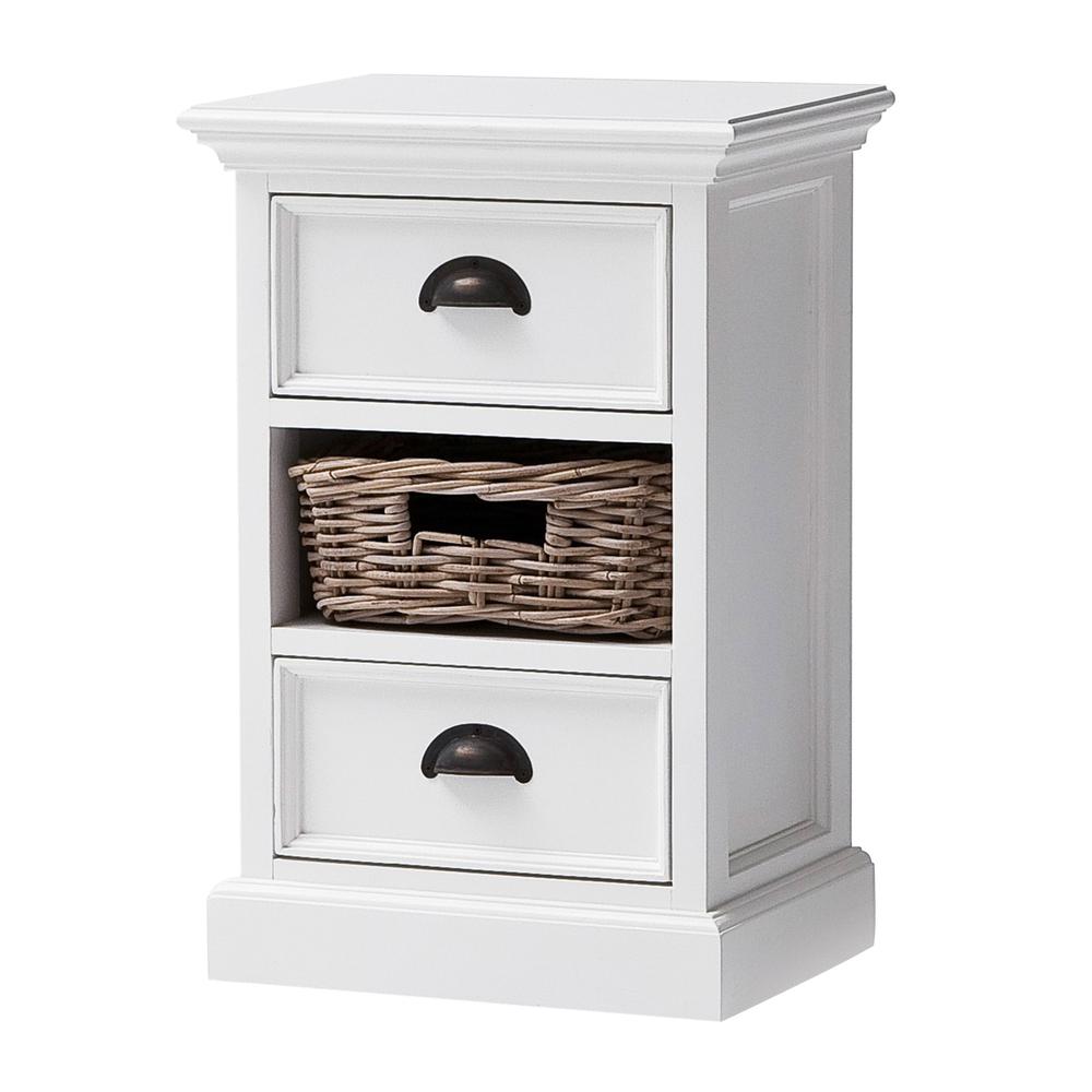 Classic White Two Drawer Nightstand Unit with Basket Classic White. Picture 3