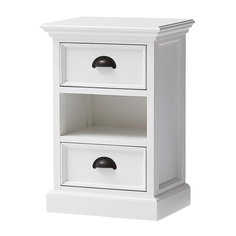 Classic White Two Drawer Nightstand Unit with Basket Classic White. Picture 4