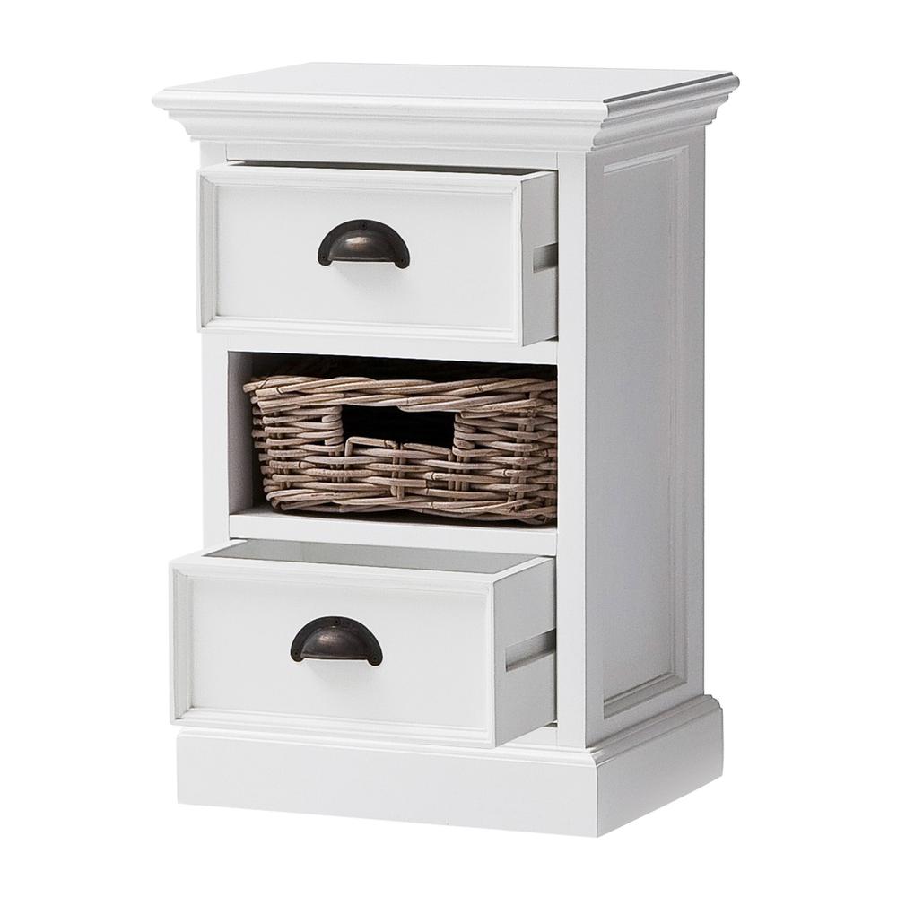 Classic White Two Drawer Nightstand Unit with Basket Classic White. Picture 5
