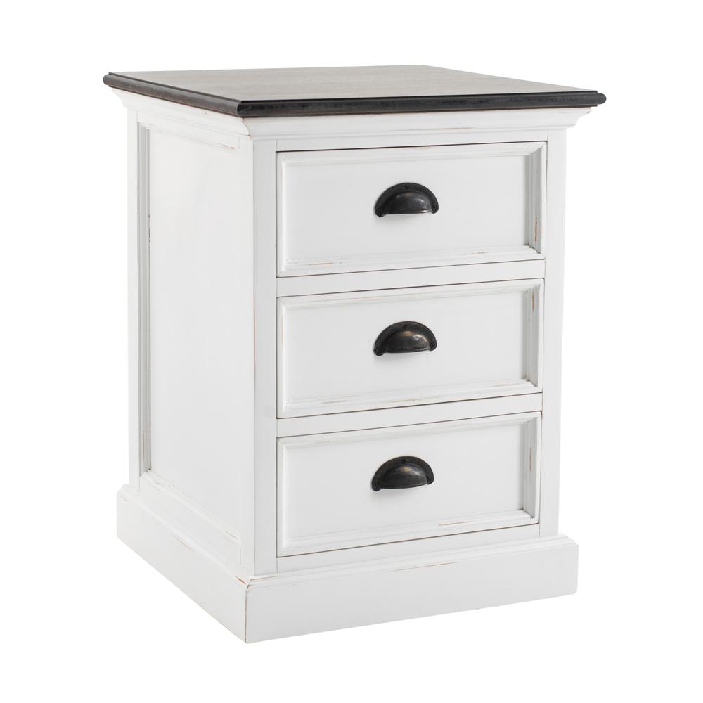 Distressed White and Deep Brown Three Drawer Nightstand White Distress & Deep Brown. Picture 2