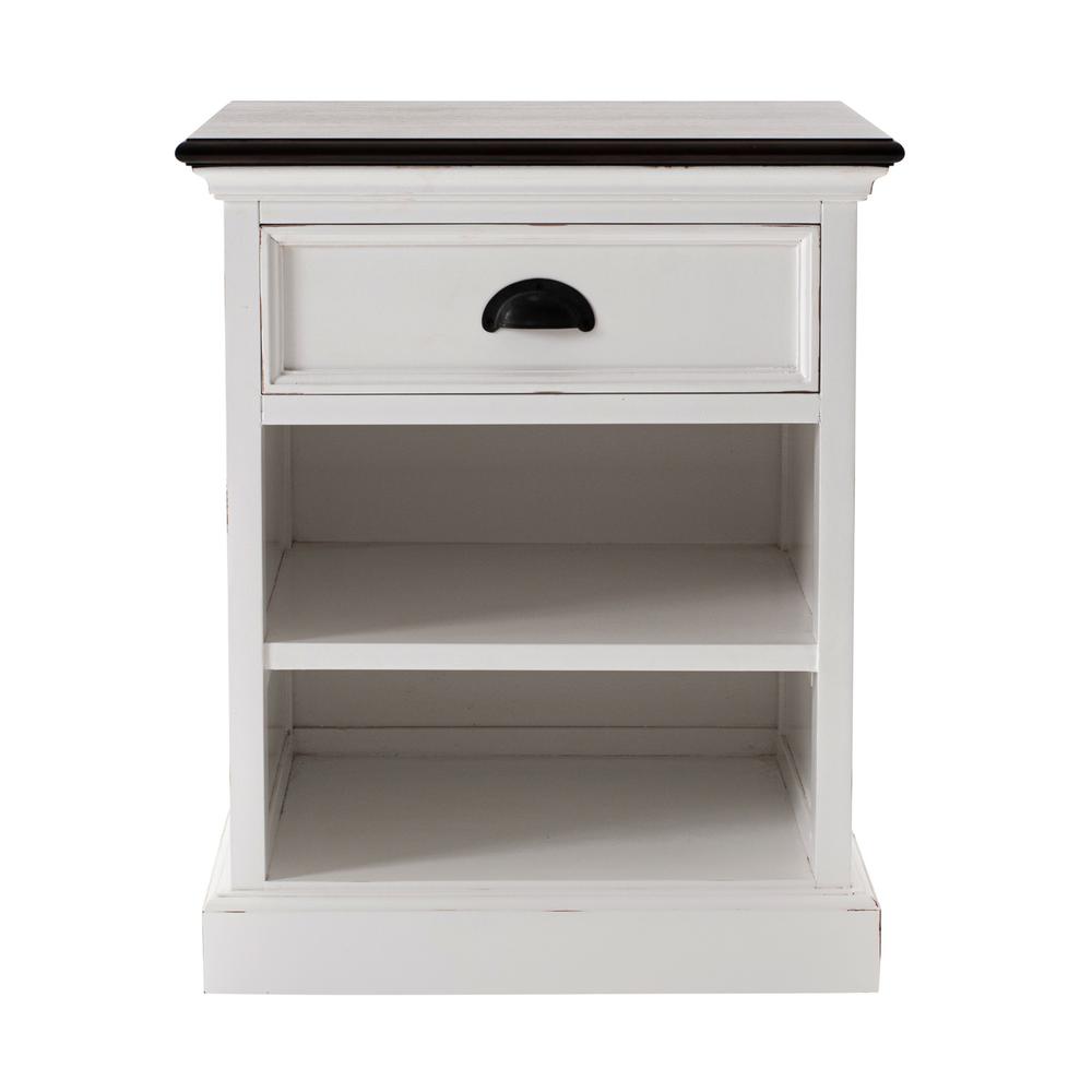 Distressed White and Deep Brown Nightstand With Shelves White Distress & Deep Brown. Picture 1