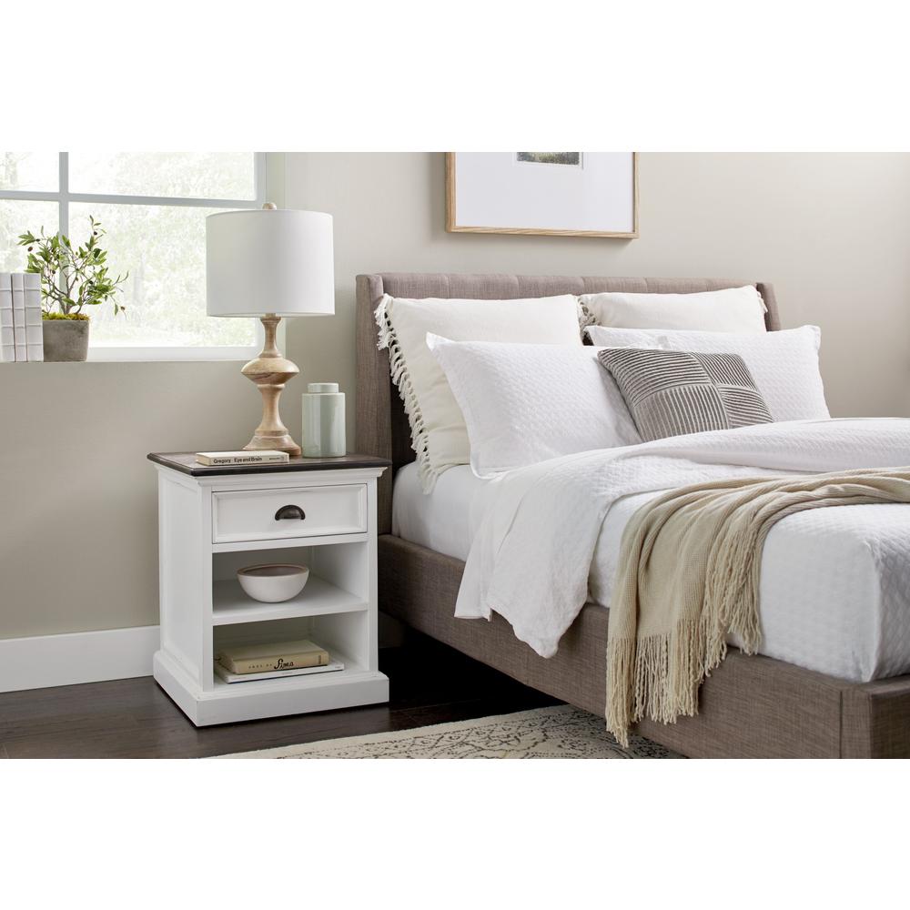 Distressed White and Deep Brown Nightstand With Shelves White Distress & Deep Brown. Picture 6