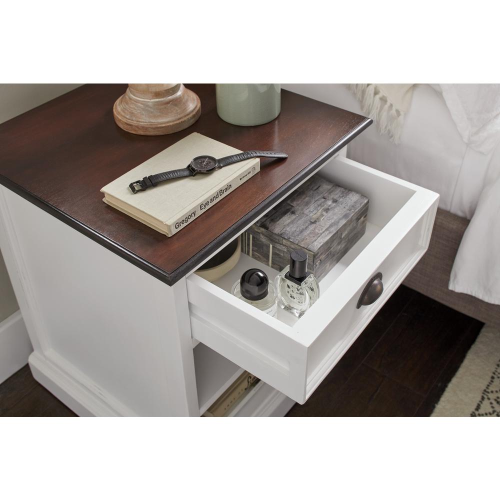 Distressed White and Deep Brown Nightstand With Shelves White Distress & Deep Brown. Picture 8