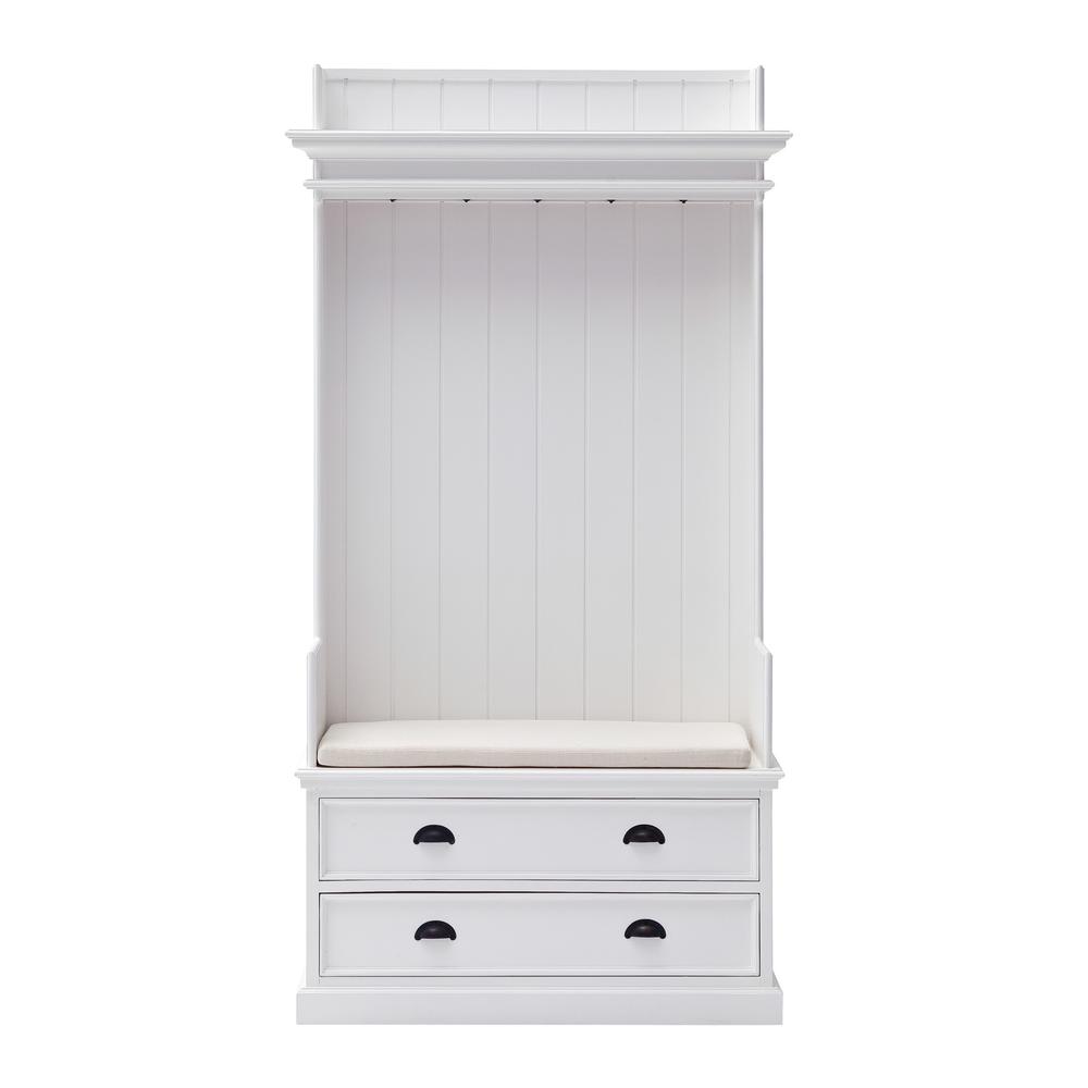 Classic White Entryway Coat Rack and Bench with Drawers. Picture 1