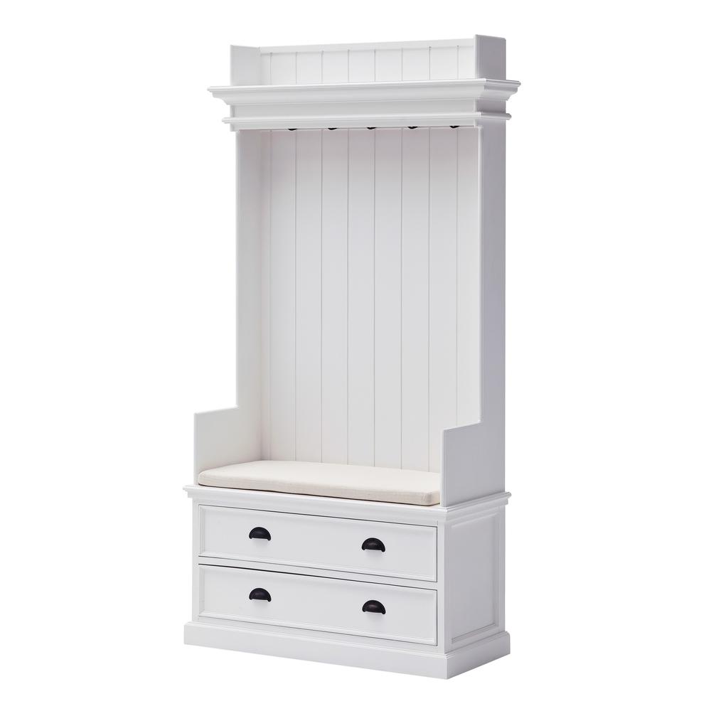 Classic White Entryway Coat Rack and Bench with Drawers. Picture 2