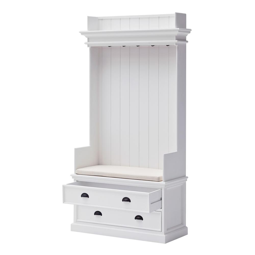 Classic White Entryway Coat Rack and Bench with Drawers. Picture 3