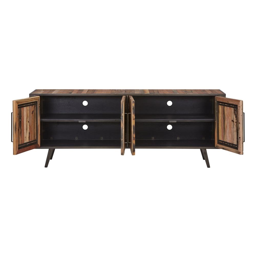 79" Wood Brown Recycled Boat Wood And Iron Cabinet Enclosed Storage TV Stand. Picture 2