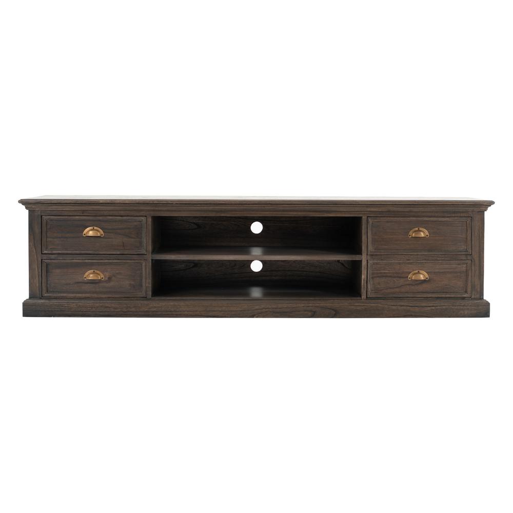71" Black Wash Wood Entertainment Unit with Four Drawers. Picture 1