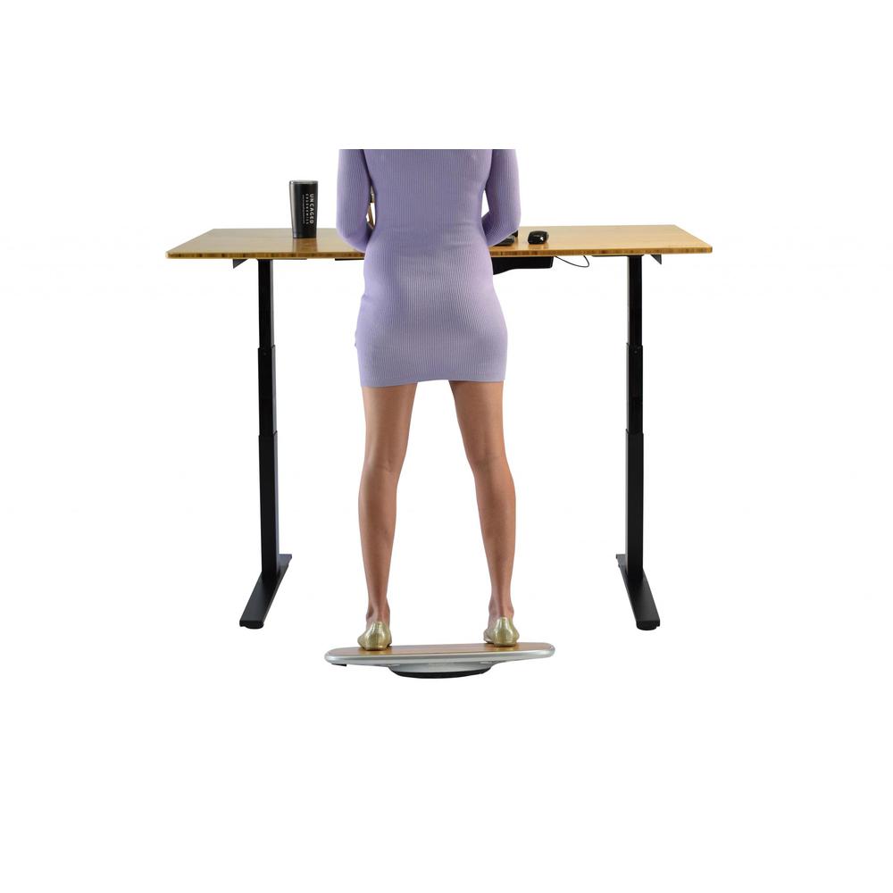 Bamboo and Silver Active Standing Desk Balance Board. Picture 2