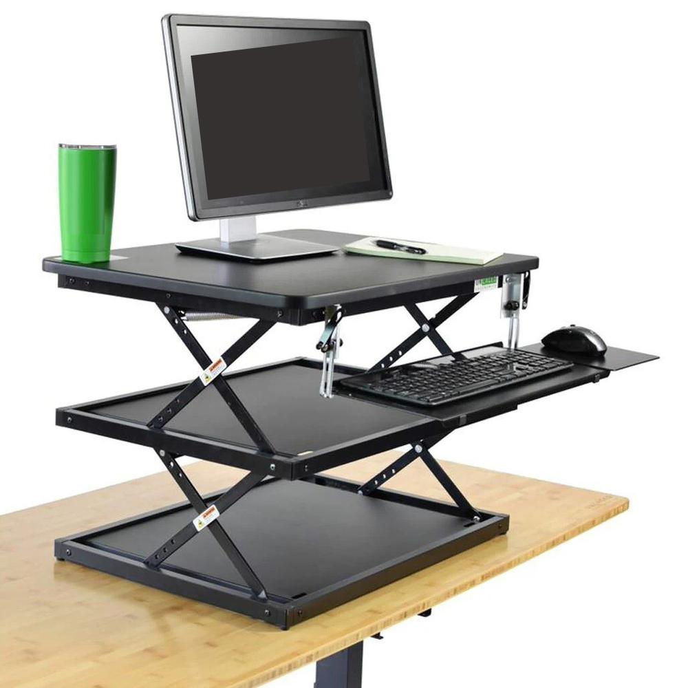 Black Adjustable Tall Standing Desk Converter and Riser. Picture 1