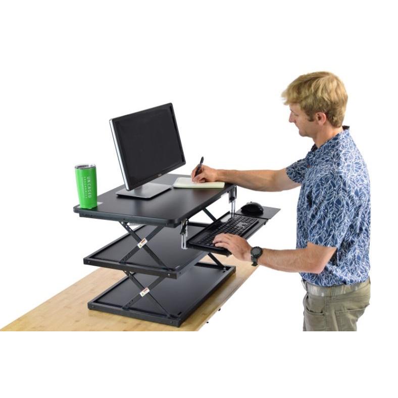 Black Adjustable Tall Standing Desk Converter and Riser. Picture 6