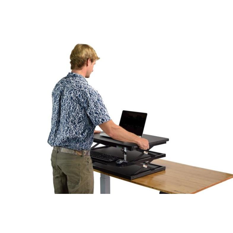 Black Adjustable Tall Standing Desk Converter and Riser. Picture 8