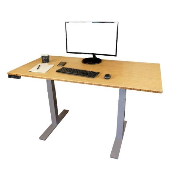 Gray and Natural Bamboo Dual Motor Electric Office Adjustable Computer Desk. Picture 2