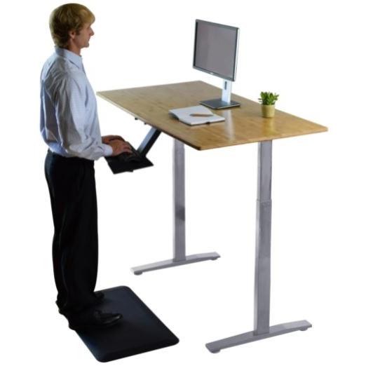 Gray and Natural Bamboo Dual Motor Electric Office Adjustable Computer Desk. Picture 5