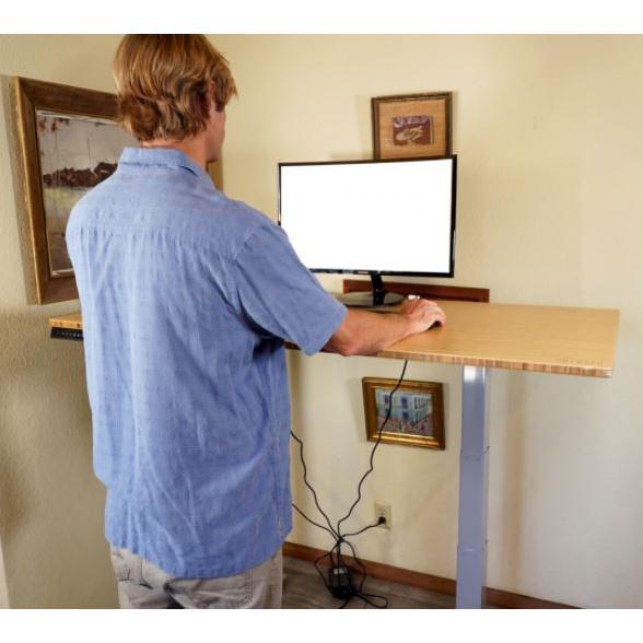 Gray and Natural Bamboo Dual Motor Electric Office Adjustable Computer Desk. Picture 7