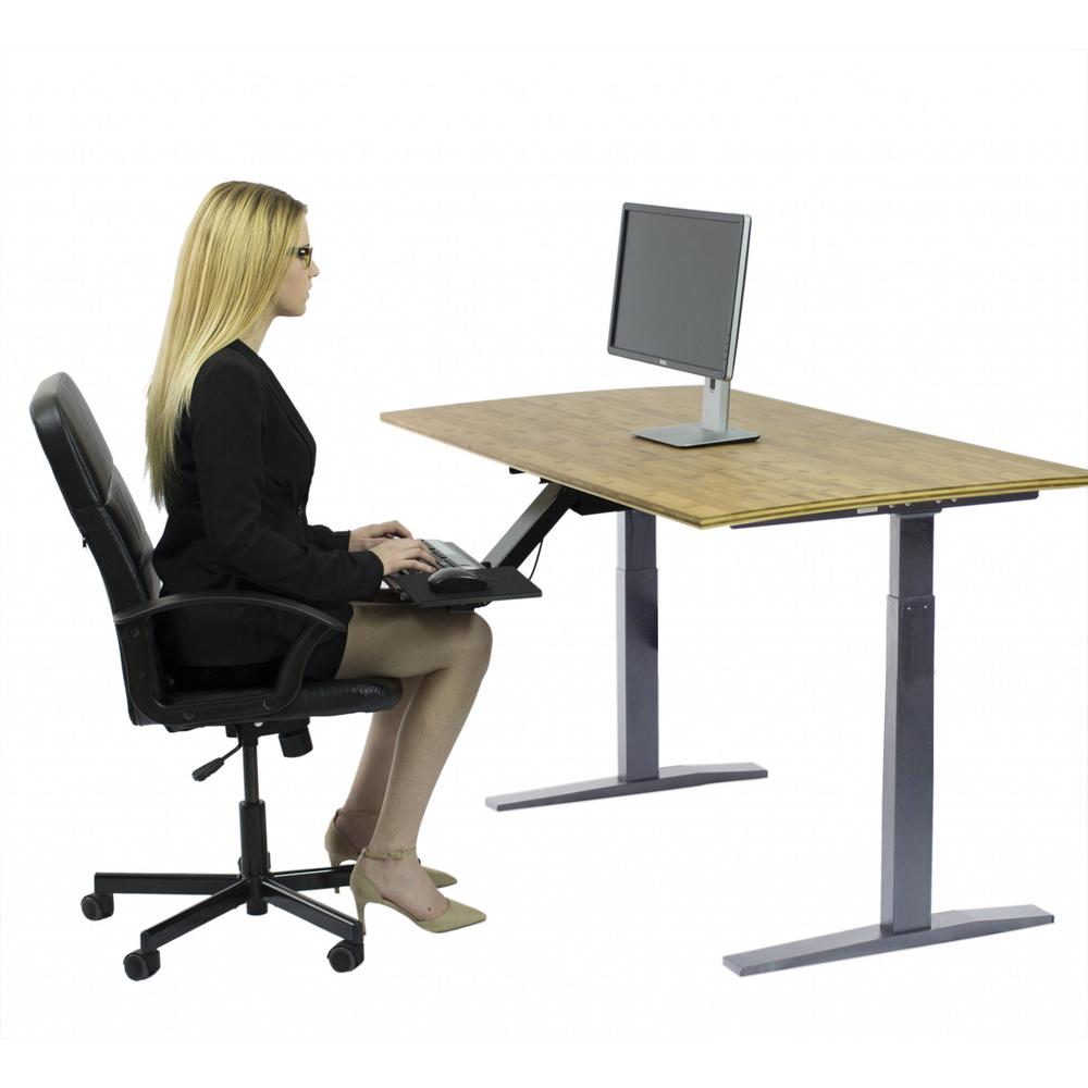 Gray and Natural Bamboo Dual Motor Electric Office Adjustable Computer Desk. Picture 4