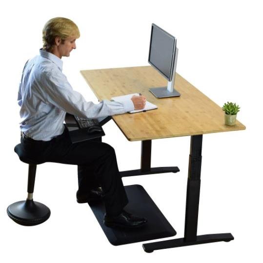 Black, Natural Bamboo 52" Dual Motor Electric Office Adjustable Computer Desk. Picture 6