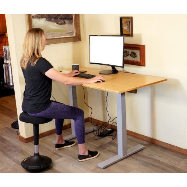 Gray and Natural Bamboo 52" Dual Motor Electric Office Adjustable Computer Desk. Picture 3