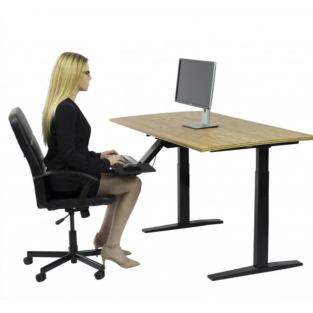 Black, Natural Bamboo 45" Dual Motor Electric Office Adjustable Computer Desk. Picture 5