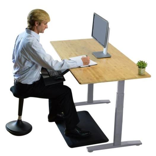 Gray and Natural Bamboo 45" Dual Motor Electric Office Adjustable Computer Desk. Picture 6