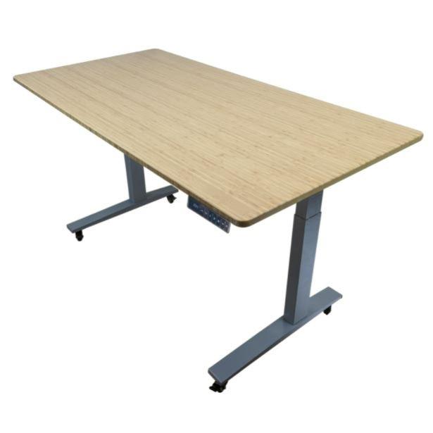 Gray and Natural Bamboo 45" Dual Motor Electric Office Adjustable Computer Desk. Picture 2