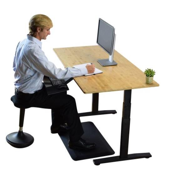 Black, Natural Bamboo 52" Dual Motor Electric Office Adjustable Computer Desk. Picture 4