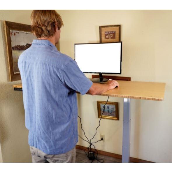 Gray and Natural Bamboo 52" Dual Motor Electric Office Adjustable Computer Desk. Picture 3