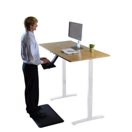 Gray and Natural Bamboo 52" Dual Motor Electric Office Adjustable Computer Desk. Picture 4