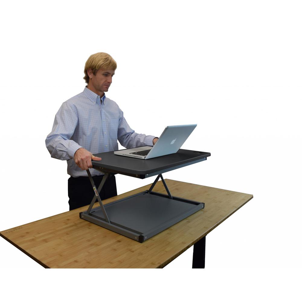 Small Black Adjustable Standing Desk Converter. Picture 4