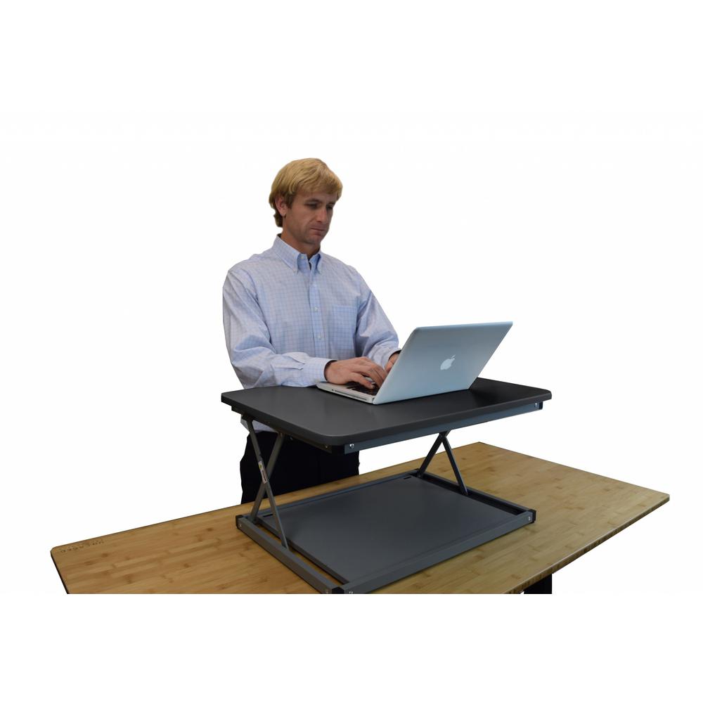 Small Black Adjustable Standing Desk Converter. Picture 5