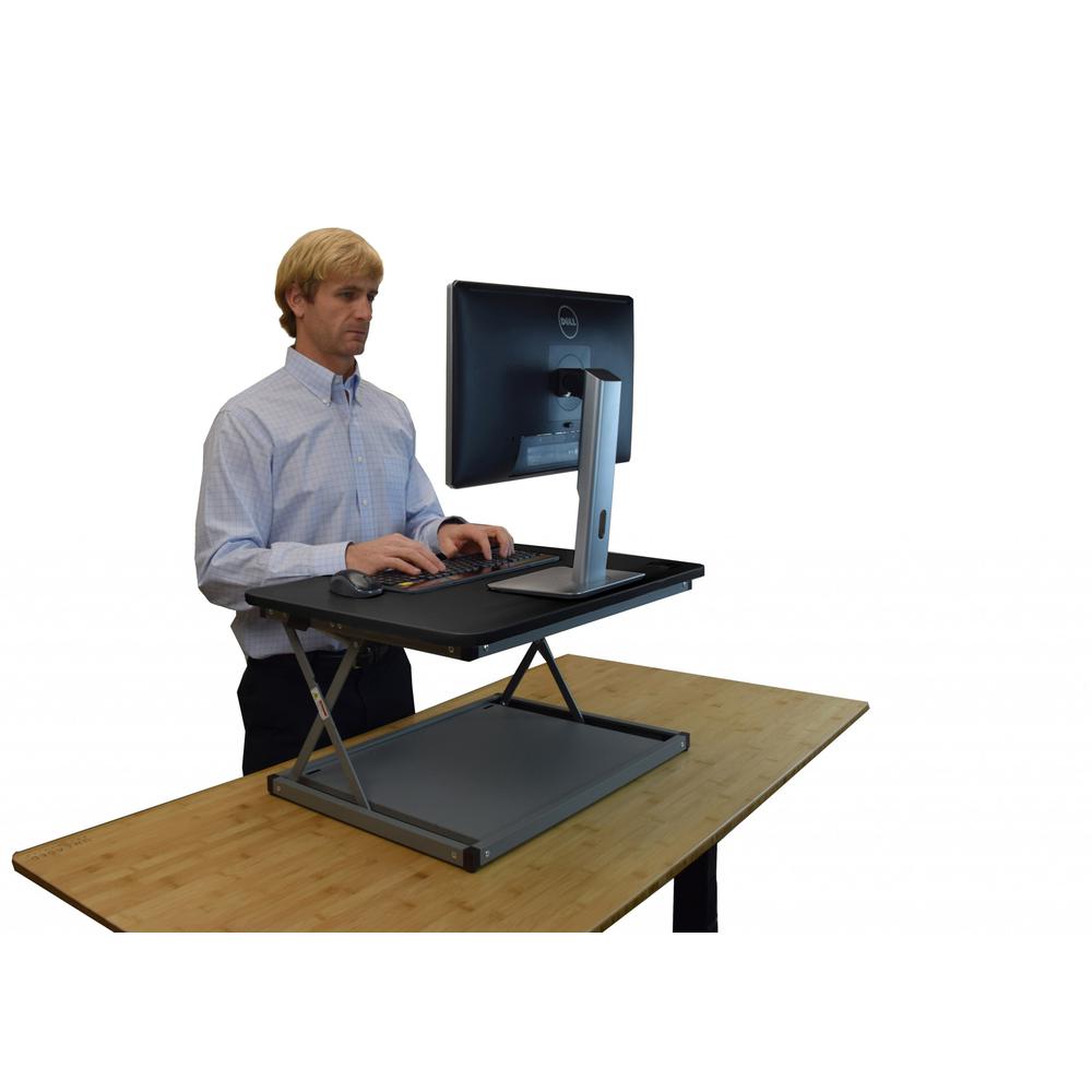 Small Black Adjustable Standing Desk Converter. Picture 6
