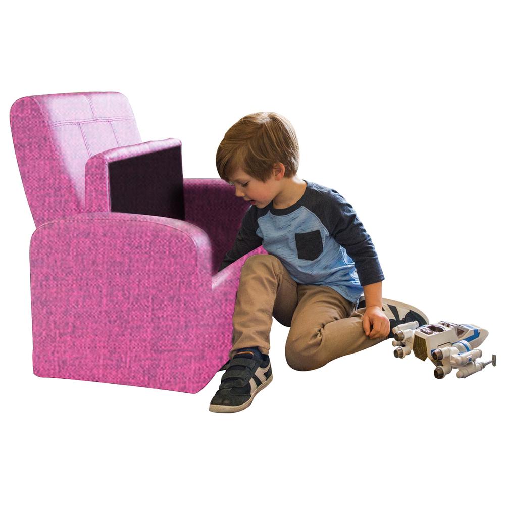 Kids Pink Comfy Upholstered Recliner Chair with Storage. Picture 4