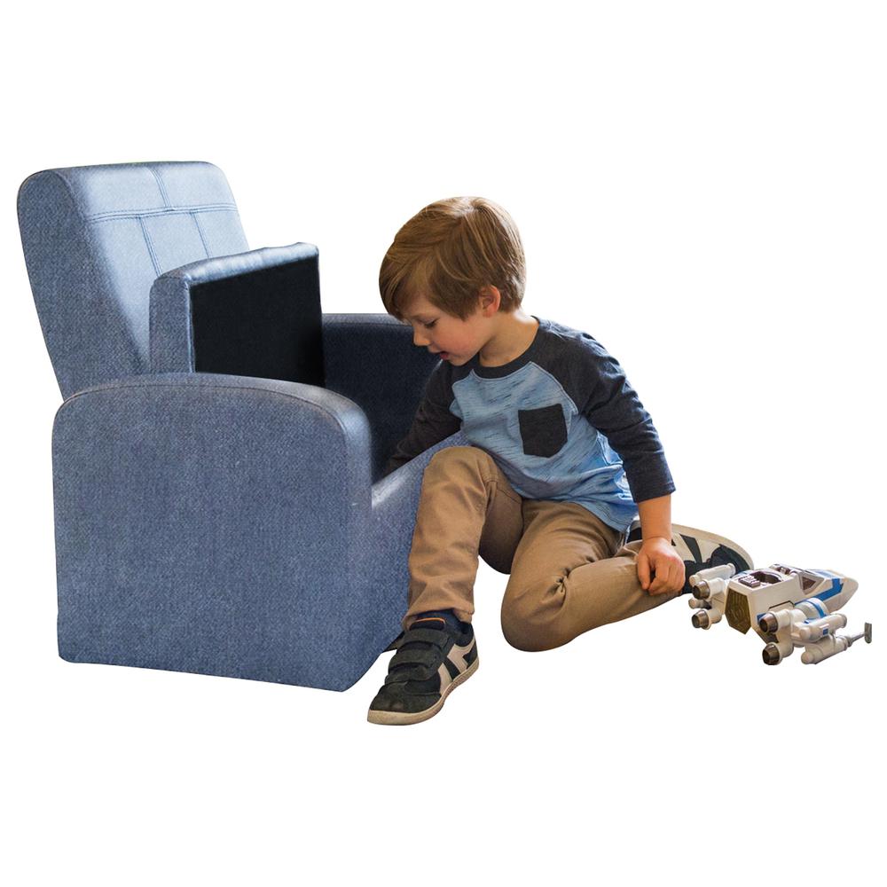 Kids Blue Comfy Upholstered Recliner Chair with Storage. Picture 6