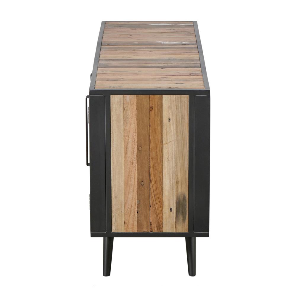 Rustic Black Natural and Rattan Media Cabinet with Three Doors. Picture 4