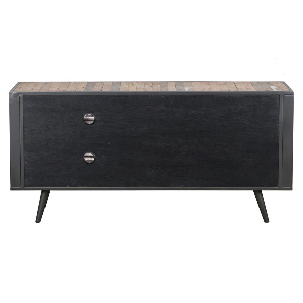Rustic Black Natural and Rattan Media Cabinet with Three Doors. Picture 5