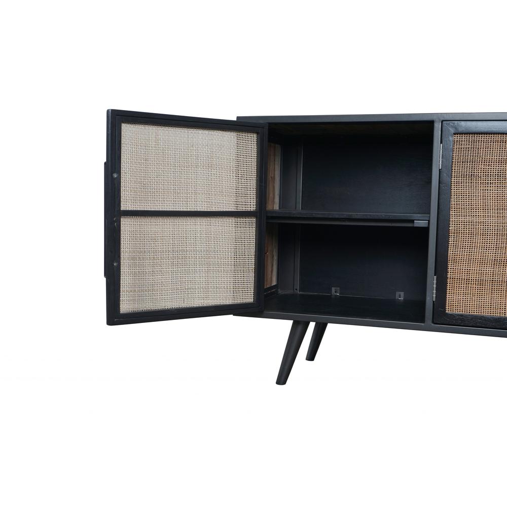 Rustic Black Natural and Rattan Media Cabinet with Three Doors. Picture 6