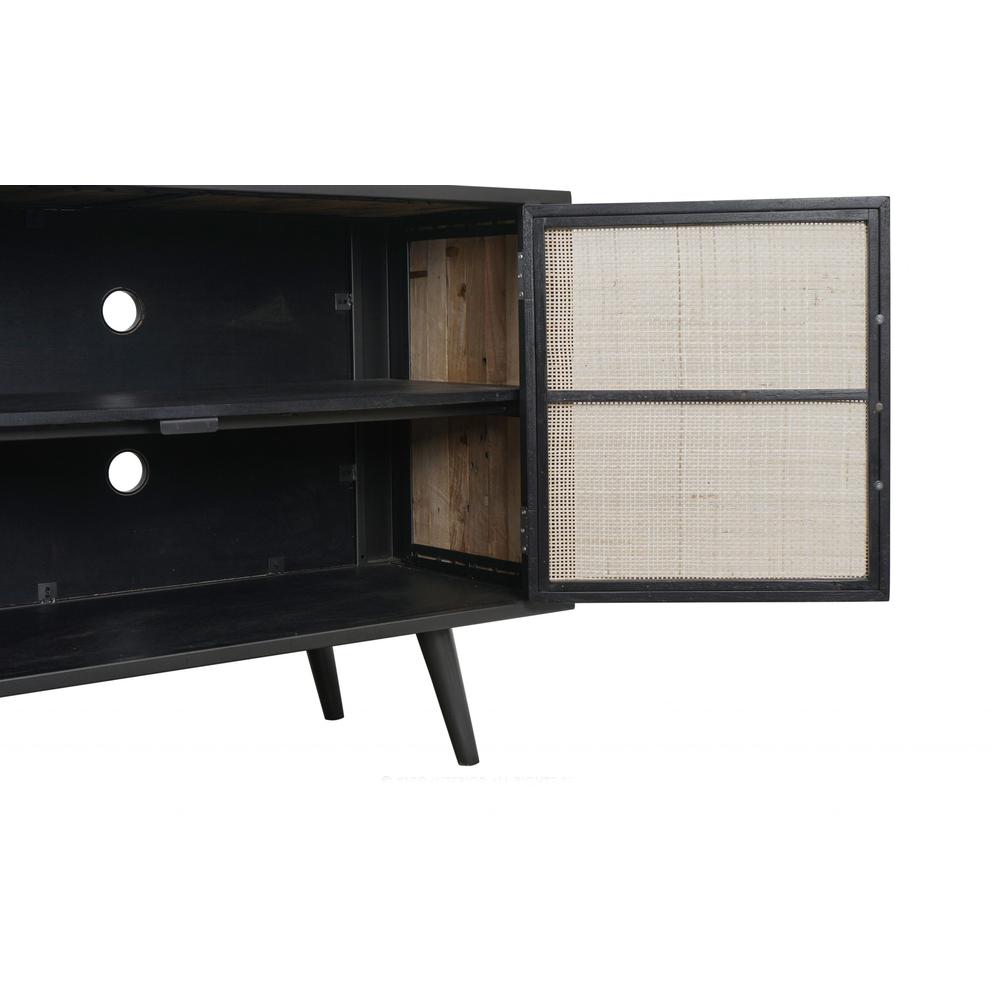 Rustic Black Natural and Rattan Media Cabinet with Three Doors. Picture 7
