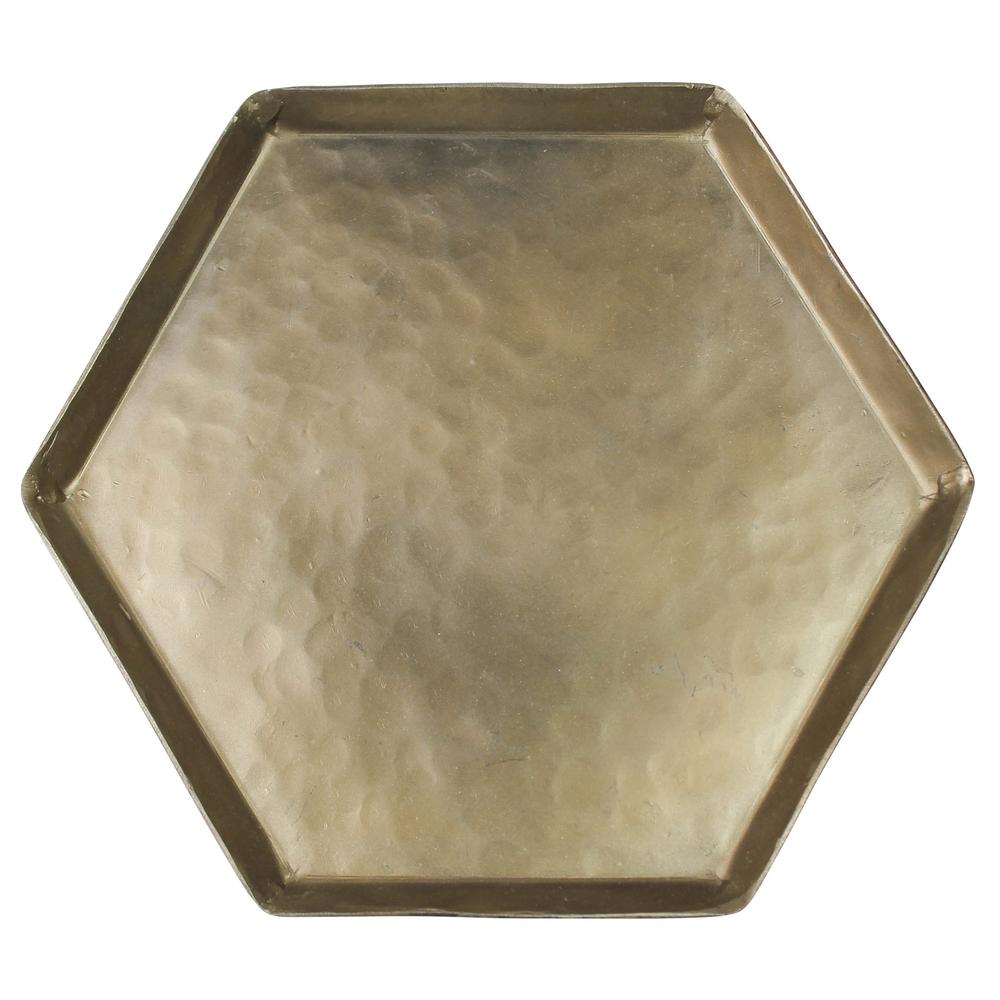 Hammered Metal Hexagonal Serving Tray Gold. Picture 1