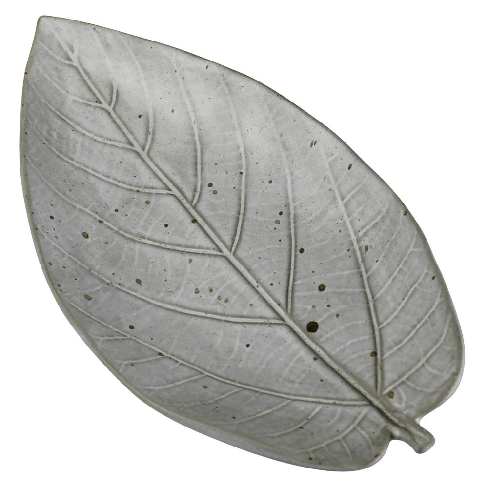 Gray Begonia Leaf Ceramic Serving Tray Grey. Picture 1