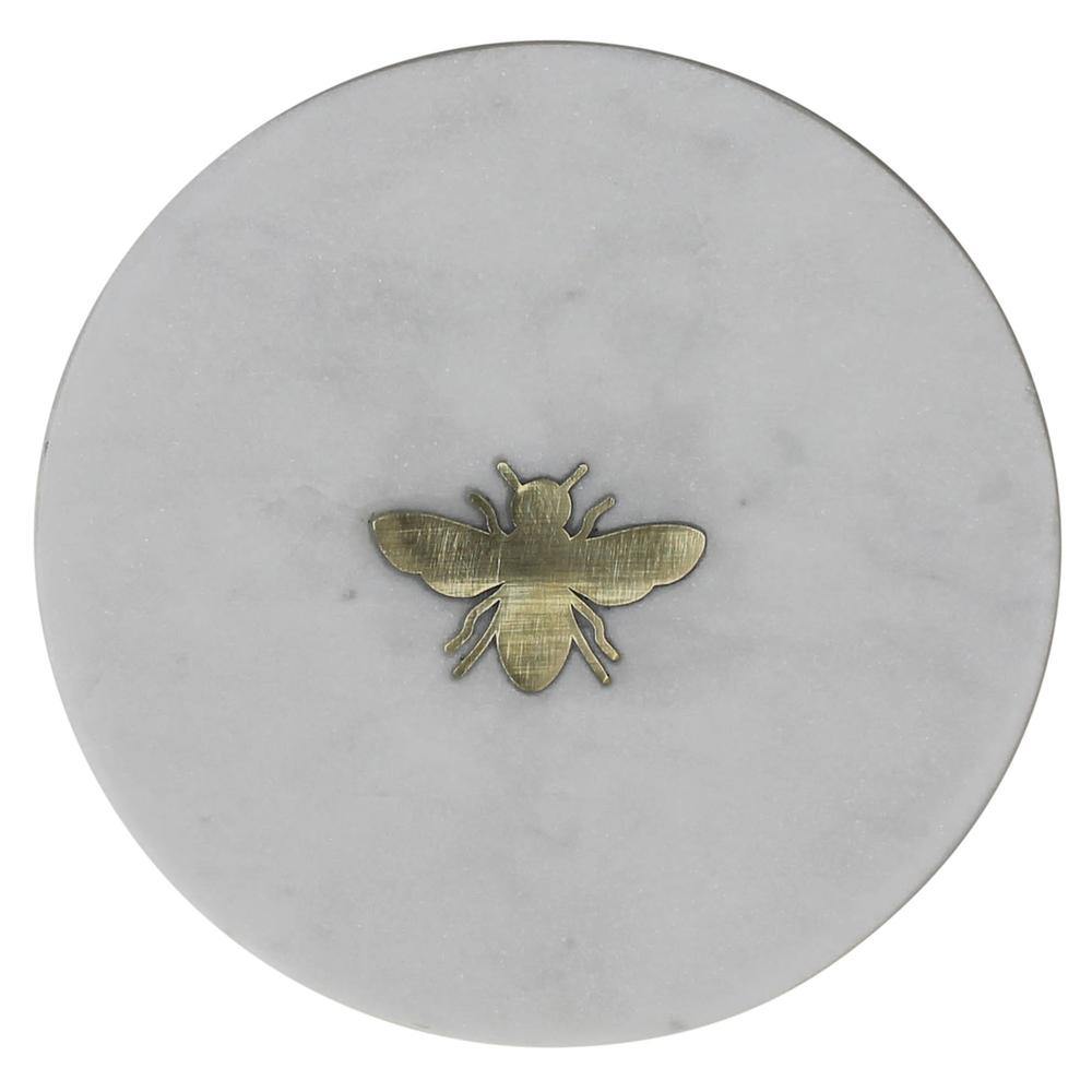 Bumble Bee Inlay Marble Serving Tray White / Gold. Picture 1