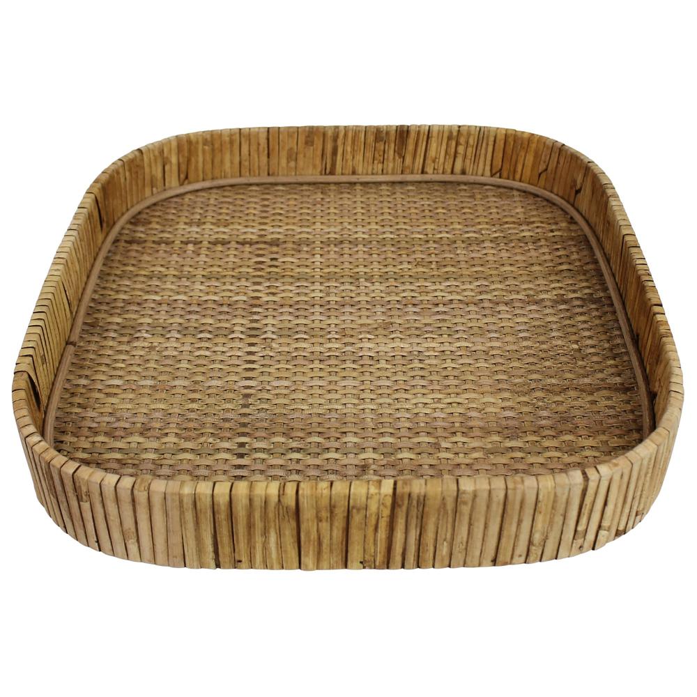 Jumbo Braided Bamboo Square Tray Natural. Picture 1