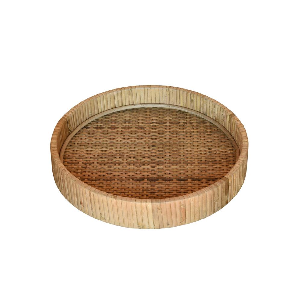 Petite Braided Bamboo Round Tray Natural. Picture 1