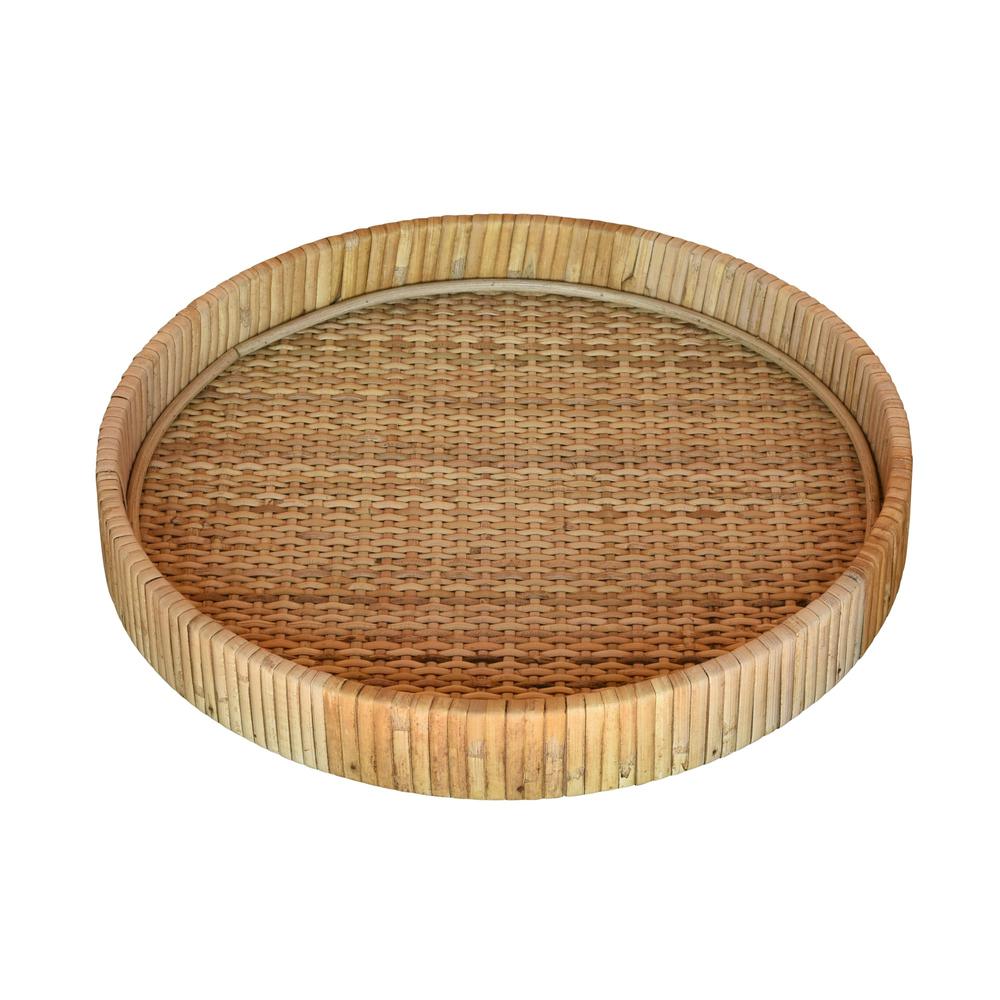 Braided Bamboo Round Tray Natural. Picture 1