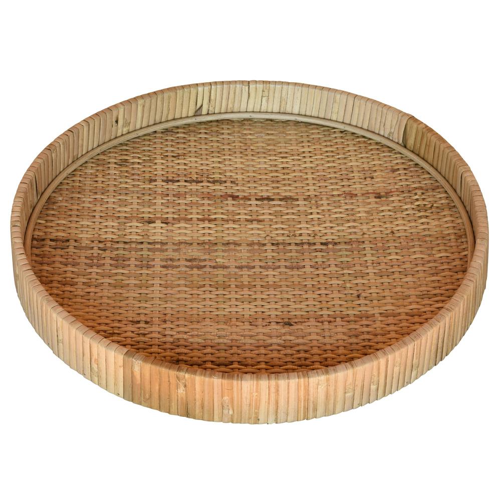 Jumbo Braided Bamboo Round Tray Natural. Picture 1